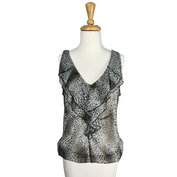 Wrapper Sleeveless Ruffle Front Animal Print Blouse Sz L  Sheer Leopard - Picture 1 of 5